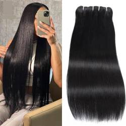 Human Hair Bundles Brasilianisches glattes Haarbündel, 100% unverarbeitetes Echthaar, glatte Haarverlängerungsbündel, natürliche Farbe, Echthaar, glatt, for schwarze Frauen human hair weave (Color : von FUHAI-666
