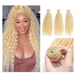 Human Hair Bundles Lockiges brasilianisches Haarbündel, 20,3–76,2 cm, Remy-Echthaar, helles Honigblond, 1/3/4/10 Bündel (# 613) human hair weave (Color : #613, Size : 1 bundle 10inch) von FUHAI-666
