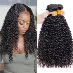 Human Hair Bundles Mongolische verworrene lockige Menschenhaarbündel 1/3/4 Stück natürliche Haarverlängerungen Topper Frau Echthaar human hair weave (Size : 25%, Color : REMY HAIR_16INCHES) von FUHAI-666