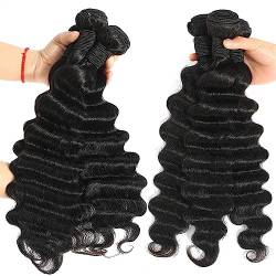Human Hair Bundles Natürliche Farbe Schwarz Lose Tiefe Welle Menschliches Haar Bundles 100% Remy Peruanische Haarwebart 1/3/4 Haar Extensions Schuss human hair weave (Size : 12 12 12) von FUHAI-666