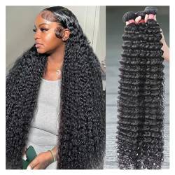 Human Hair Bundles Tiefwellige Echthaar-Bündel, Bündel lockig, 100% Echthaar, 3/4 Bündel, brasilianische natürliche Remy-Haarverlängerungen human hair weave (Color : Natural Color, Size : 32 32_REM von FUHAI-666