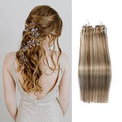 Micro Loop Ring Menschliches Haar Extensions, Straight Micro Link Extensions Haar Menschliches Haar Micro Links Haarverlängerungen für schwarze Frauen 50 Strähnen,14inch von FUIBEJAE