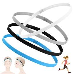 4 Stück Elastische Sport Stirnbänder, FUKPO Dick Haarbänder Antirutsch Headbands Stirnband Damen Kopfband Herren, Haarband Männer für Laufen Yoga(Schwarz, Weiß, Blau, Grau) von FUKPO