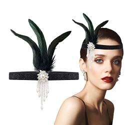 Kopfschmuck 20er Jahre Accessoires, FUKPO 1920s Stirnband Damen Haarreif Gatsby Kostüm Flapper Federn Haarband Weiß von FUKPO