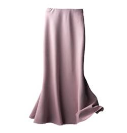 Damen Sommer Seide Röcke Satin Solid Hohe Taille Lang Midi Rock Elegant Büro Damen Seitlicher Reißverschluss A-Linie Rock, rose, XXXL von FULBHPRINT