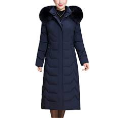 FULBHPRINT Damen Winter warme Jacke Lang Kapuze Pelz Kragen Parkas Slim Dicke Daunen Baumwolle Mantel Oberbekleidung, blau, 46 von FULBHPRINT