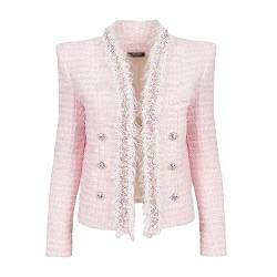 FULBHPRINT Winter Frauen Rosa Tweed Jacke Strickjacke Quaste Perlen Luxus Süße Dicke Mantel Vorne Offen Arbeits Anzug von FULBHPRINT