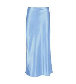 Frühling Sommer Damen Hohe Taille Langer Rock Lila Satin Büro Damen Elegante Röcke Solide Seide Midi Rock, blau, 44 von FULBHPRINT