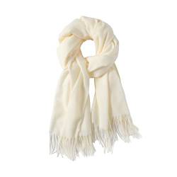 Kaschmir-Gefühl Schals für Damen, langer Fransen-Schal, Damen-Wickeltücher, Schals, cremeweiß, One size von FULEI