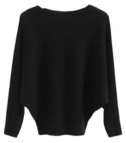 FULIER Boot-Ausschnitt Batwing Ärmel Dolman Lose gestrickte Pullover und Pullis Pullover Tops für Frauen (Black) von FULIER