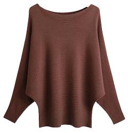 FULIER Boot-Ausschnitt Batwing Ärmel Dolman Lose gestrickte Pullover und Pullis Pullover Tops für Frauen (Café) von FULIER