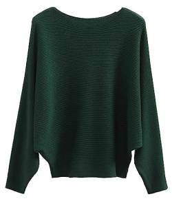 FULIER Boot-Ausschnitt Batwing Ärmel Dolman Lose gestrickte Pullover und Pullis Pullover Tops für Frauen (Dark Green) von FULIER