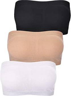 FULIER Damen Bandeau BH Tube Top BH Sport Nahtlos Kabellos Gepolsterte Trägerlose BHS (Schwarz, Weiß, Nude, M) von FULIER