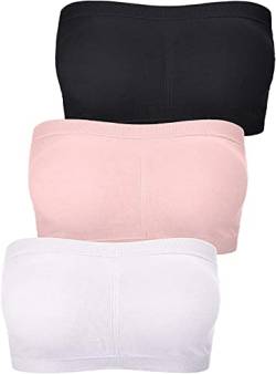 FULIER Damen Bandeau BH Tube Top BH Sport Nahtlos Kabellos Gepolsterte Trägerlose BHS (Schwarz, Weiß, Rosa, XL) von FULIER