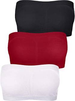 FULIER Damen Bandeau BH Tube Top BH Sport Nahtlos Kabellos Gepolsterte Trägerlose BHS (Schwarz, Weiß, Rot, L) von FULIER