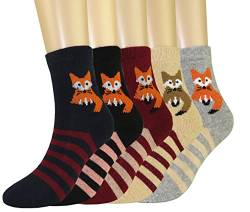 FULIER Frauen Casual Dicke Warme Winter Wolle Crew Thermische Socken 5 Pack UK 4-7 (Fuchs) von FULIER