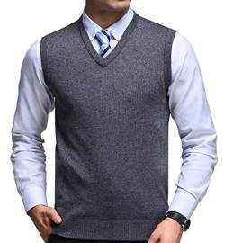 FULIER Herren Winter V-Ausschnitt Sleeveless Weste Klassische Business Gentleman Strickwaren Strick Weste Pullover Cardigans Tank Tops (L, Dunkelgrau) von FULIER