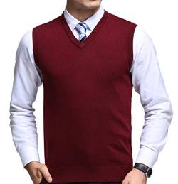 FULIER Herren Winter V-Ausschnitt Sleeveless Weste Klassische Business Gentleman Strickwaren Strick Weste Pullover Cardigans Tank Tops (M, Rot) von FULIER