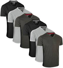 FULL TIME SPORTS 6 Pack Dunkelgrau Schwarz mit V-Ausschnitt Tech T-Shirts (7) Medium von FULL TIME SPORTS