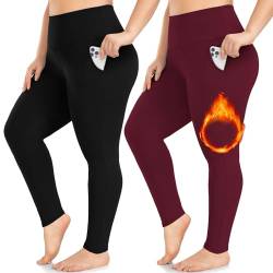 FULLSOFT 2er-Pack Fleece-gefütterte Leggings für Damen, Thermo-Leggings mit Taschen, hohe Taille, warme Hose für den Winter, 4 - Schwarz + Weinrot, 36X-Large Mehr von FULLSOFT