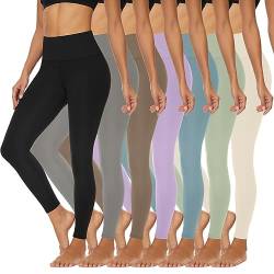 FULLSOFT 7er-Pack Leggings mit hoher Taille für Damen, weich, schlank, Bauchkontrolle, schwarz, Workout-Yogahosen von FULLSOFT