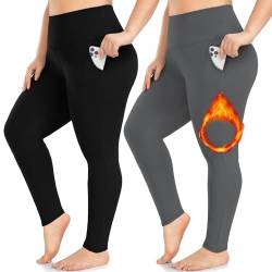 FULLSOFT Übergröße Fleece gefütterte Leggings für Damen - Warme Leggings mit Taschen Hohe Taille Thermo Yoga Hose Winter Workout von FULLSOFT