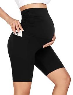 FULLSOFT Umstands-Biker-Shorts mit Taschen über dem Bauch, Sommer, 20,3 cm, hohe Taille, Workout, Fitnessstudio, aktive Schwangerschaft, kurze Leggings von FULLSOFT