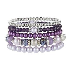 FULU AUTUMN Boho Perlenarmband Damen Mehrschichtiges Armband mit Kristalle Perlen Modeschmuck Geschenke für Frauen(32-Purple) von FULU AUTUMN