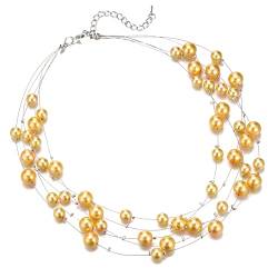 FULU AUTUMN Boho Perlenkette Damen Silber Statement Kette Mehrreihige Modeschmuck Geburtstagsgeschenk für Frauen(Yellow) von FULU AUTUMN