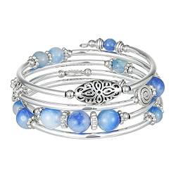 FULU AUTUMN Damen Boho Armband mit Mehrschichtiges Perlen Silber Wickelarmband Modeschmuck Geschenke zum Geburtstag und Muttertag für Frauen(17-Sapphire) von FULU AUTUMN