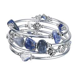 FULU AUTUMN Damen Boho Armband mit Mehrschichtiges Perlen Silber Wickelarmband Modeschmuck Geschenke zum Geburtstag und Muttertag für Frauen(19-Blue) von FULU AUTUMN