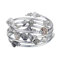 FULU AUTUMN Damen Boho Armband mit Mehrschichtiges Perlen Silber Wickelarmband Modeschmuck Geschenke zum Geburtstag und Muttertag für Frauen(19-Grey) von FULU AUTUMN