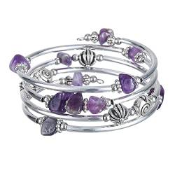 FULU AUTUMN Damen Boho Armband mit Mehrschichtiges Perlen Silber Wickelarmband Modeschmuck Geschenke zum Geburtstag und Muttertag für Frauen(19-Purple) von FULU AUTUMN