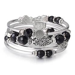 FULU AUTUMN Damen Boho Armband mit Mehrschichtiges Perlen Silber Wickelarmband Modeschmuck Geschenke zum Geburtstag und Muttertag für Frauen(Black) von FULU AUTUMN