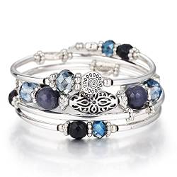 FULU AUTUMN Damen Boho Armband mit Mehrschichtiges Perlen Silber Wickelarmband Modeschmuck Geschenke zum Geburtstag und Muttertag für Frauen(Blue) von FULU AUTUMN