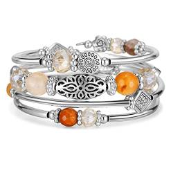 FULU AUTUMN Damen Boho Armband mit Mehrschichtiges Perlen Silber Wickelarmband Modeschmuck Geschenke zum Geburtstag und Muttertag für Frauen(Brown) von FULU AUTUMN