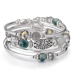 FULU AUTUMN Damen Boho Armband mit Mehrschichtiges Perlen Silber Wickelarmband Modeschmuck Geschenke zum Geburtstag und Muttertag für Frauen(Green) von FULU AUTUMN