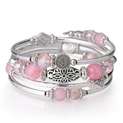 FULU AUTUMN Damen Boho Armband mit Mehrschichtiges Perlen Silber Wickelarmband Modeschmuck Geschenke zum Geburtstag und Muttertag für Frauen(Pink) von FULU AUTUMN