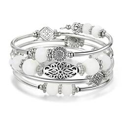 FULU AUTUMN Damen Boho Armband mit Mehrschichtiges Perlen Silber Wickelarmband Modeschmuck Geschenke zum Geburtstag und Muttertag für Frauen(Porcelain White) von FULU AUTUMN