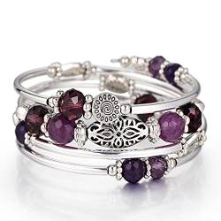 FULU AUTUMN Damen Boho Armband mit Mehrschichtiges Perlen Silber Wickelarmband Modeschmuck Geschenke zum Geburtstag und Muttertag für Frauen(Purple) von FULU AUTUMN