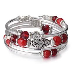 FULU AUTUMN Damen Boho Armband mit Mehrschichtiges Perlen Silber Wickelarmband Modeschmuck Geschenke zum Geburtstag und Muttertag für Frauen(Red) von FULU AUTUMN