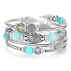 FULU AUTUMN Damen Boho Armband mit Mehrschichtiges Perlen Silber Wickelarmband Modeschmuck Geschenke zum Geburtstag und Muttertag für Frauen(Turquoise) von FULU AUTUMN