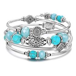 FULU AUTUMN Damen Boho Armband mit Mehrschichtiges Perlen Silber Wickelarmband Modeschmuck Geschenke zum Geburtstag und Muttertag für Frauen(Turquoise 2) von FULU AUTUMN