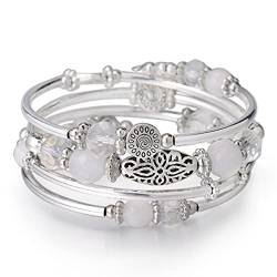 FULU AUTUMN Damen Boho Armband mit Mehrschichtiges Perlen Silber Wickelarmband Modeschmuck Geschenke zum Geburtstag und Muttertag für Frauen(White) von FULU AUTUMN