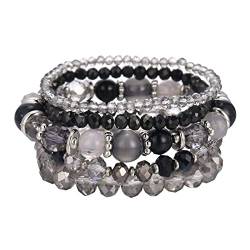 FULU AUTUMN Damen Kristall Perlen Armband Mehrschichtiges Steine Armband Boho Modeschmuck Beste Freundin Geschenke(21-Black) von FULU AUTUMN