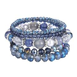 FULU AUTUMN Damen Kristall Perlen Armband Mehrschichtiges Steine Armband Boho Modeschmuck Beste Freundin Geschenke(21-Blue) von FULU AUTUMN