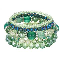FULU AUTUMN Damen Kristall Perlen Armband Mehrschichtiges Steine Armband Boho Modeschmuck Beste Freundin Geschenke(21-Green) von FULU AUTUMN