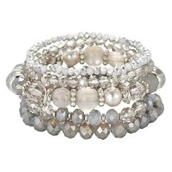 FULU AUTUMN Damen Kristall Perlen Armband Mehrschichtiges Steine Armband Boho Modeschmuck Beste Freundin Geschenke(21-Grey) von FULU AUTUMN