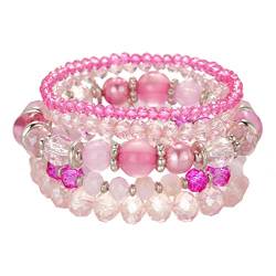 FULU AUTUMN Damen Kristall Perlen Armband Mehrschichtiges Steine Armband Boho Modeschmuck Beste Freundin Geschenke(21-Hot pink) von FULU AUTUMN