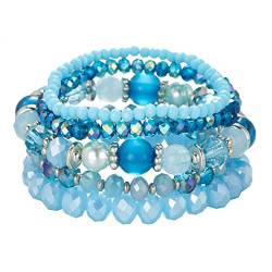 FULU AUTUMN Damen Kristall Perlen Armband Mehrschichtiges Steine Armband Boho Modeschmuck Beste Freundin Geschenke(21-Lake blue) von FULU AUTUMN